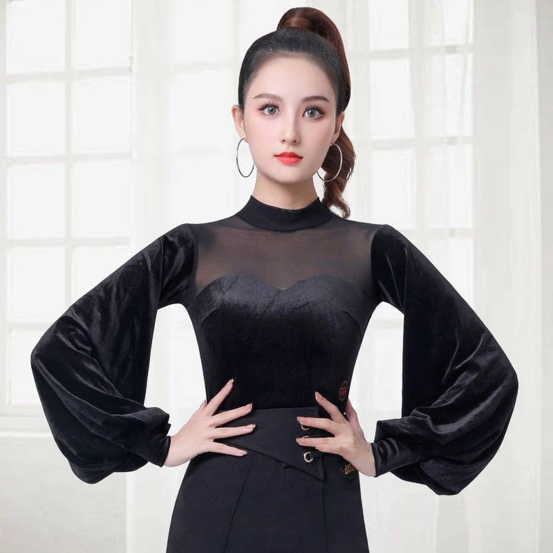 【丝绒网纱高领】丹宝罗国标舞高端舞衣女上衣舞蹈服女装摩登舞服