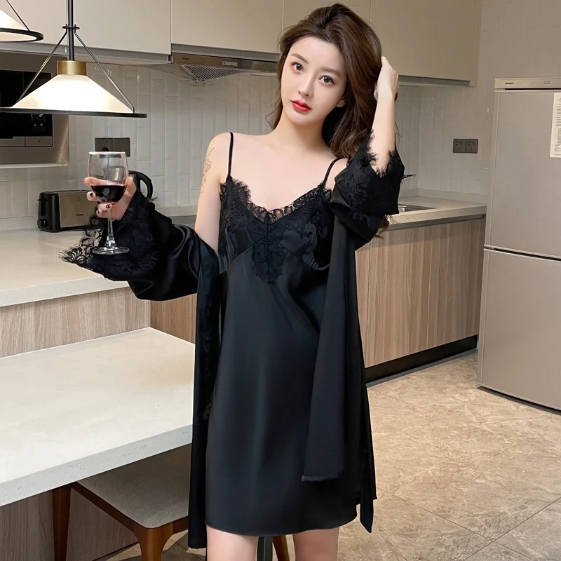 性感睡衣女夏季冰丝2025新款蕾丝轻奢高级感纯欲风爆款吊带睡裙袍