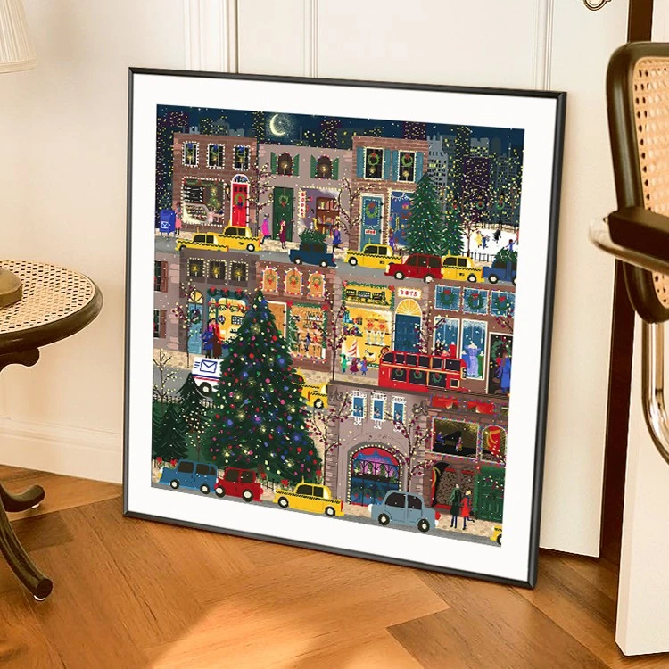 小红书圣诞冬灯节街景 北欧装饰画加州风景挂画卧室摆画玄关壁画