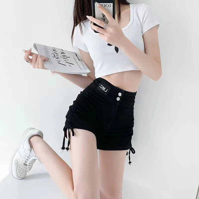 时尚辣妹牛仔短裤女夏季新款韩版设计感显瘦弹力高腰包臀A字热裤