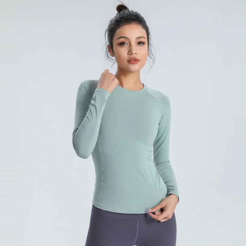 春秋紧身长袖T恤女瑜伽服上衣女跑步训练健身服弹力显瘦运动上衣