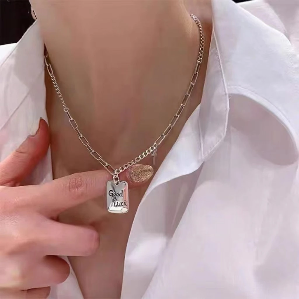 链子925银 《good luck方牌》good luck大方牌项链649820 45+5 cm