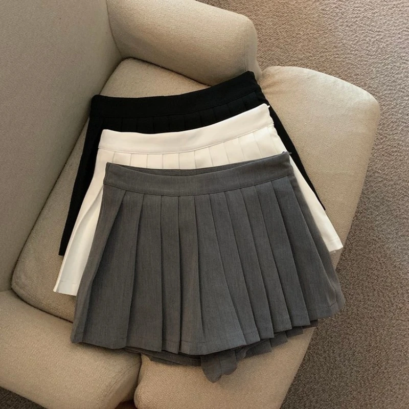 辣妹防走光超短裙半身裙a字裙夏季新款高腰显瘦百褶裙灰色裙子女