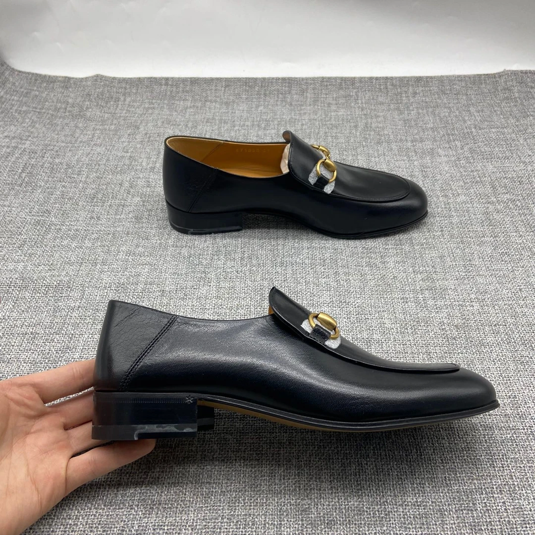 99新 GUCCI/古驰 未使用/34-38.5/奢呗/女士黑色皮质踩跟乐福鞋