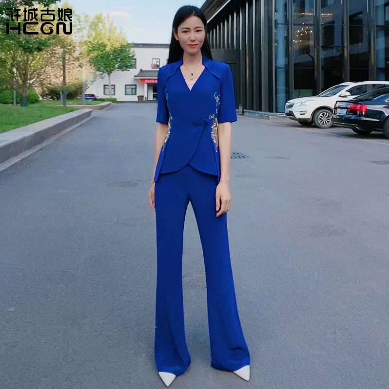 浒城古娘中式国风醋酸优雅时尚春彩西服套装-22B18308+22B19280