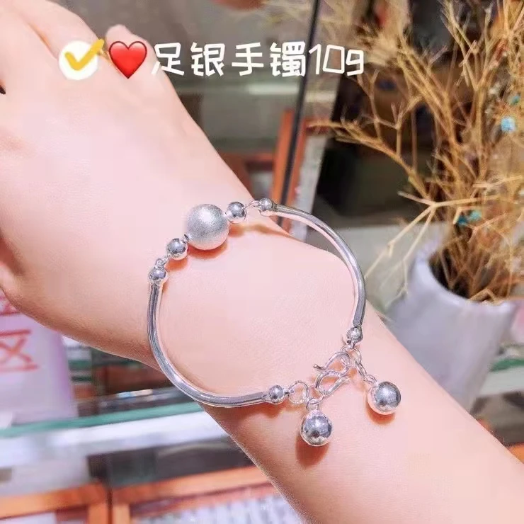 足银手镯 【春晓老银匠】时尚手镯首饰女款简约光面镯子