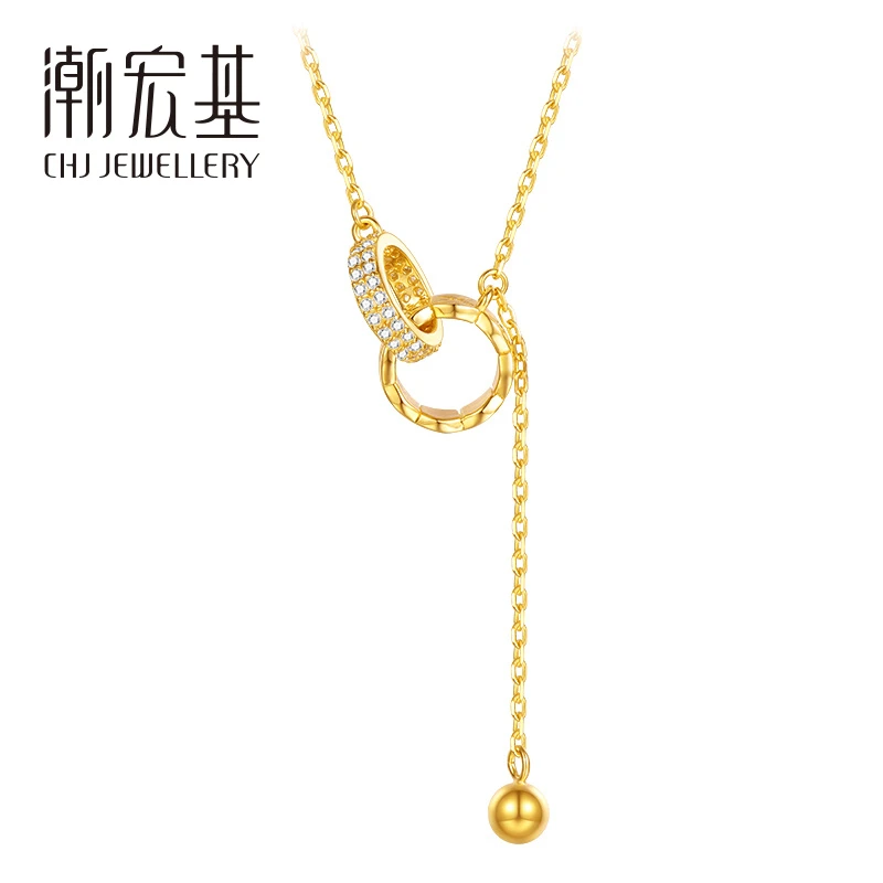 CHJ/潮宏基相生相随套链环环相扣百搭银镀金色 D8364