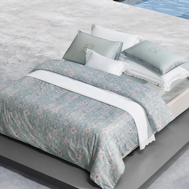 水星家纺现代简约小清新优雅纯棉联名款璃茉槿年四件套床上用品