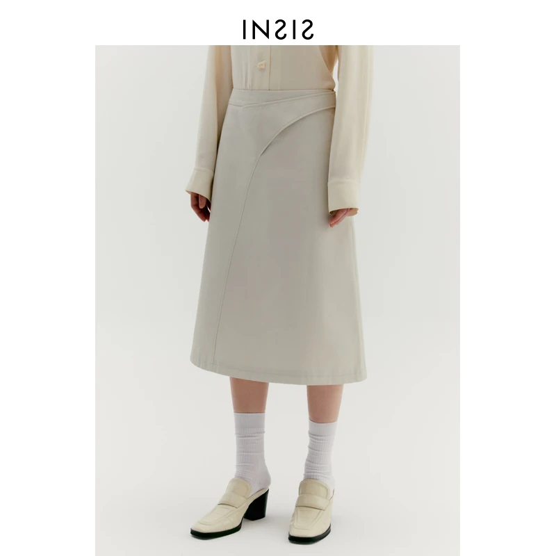 INSIS FEMME弧形式腰头小A半裙女2022年早秋新品半身裙高腰中长款