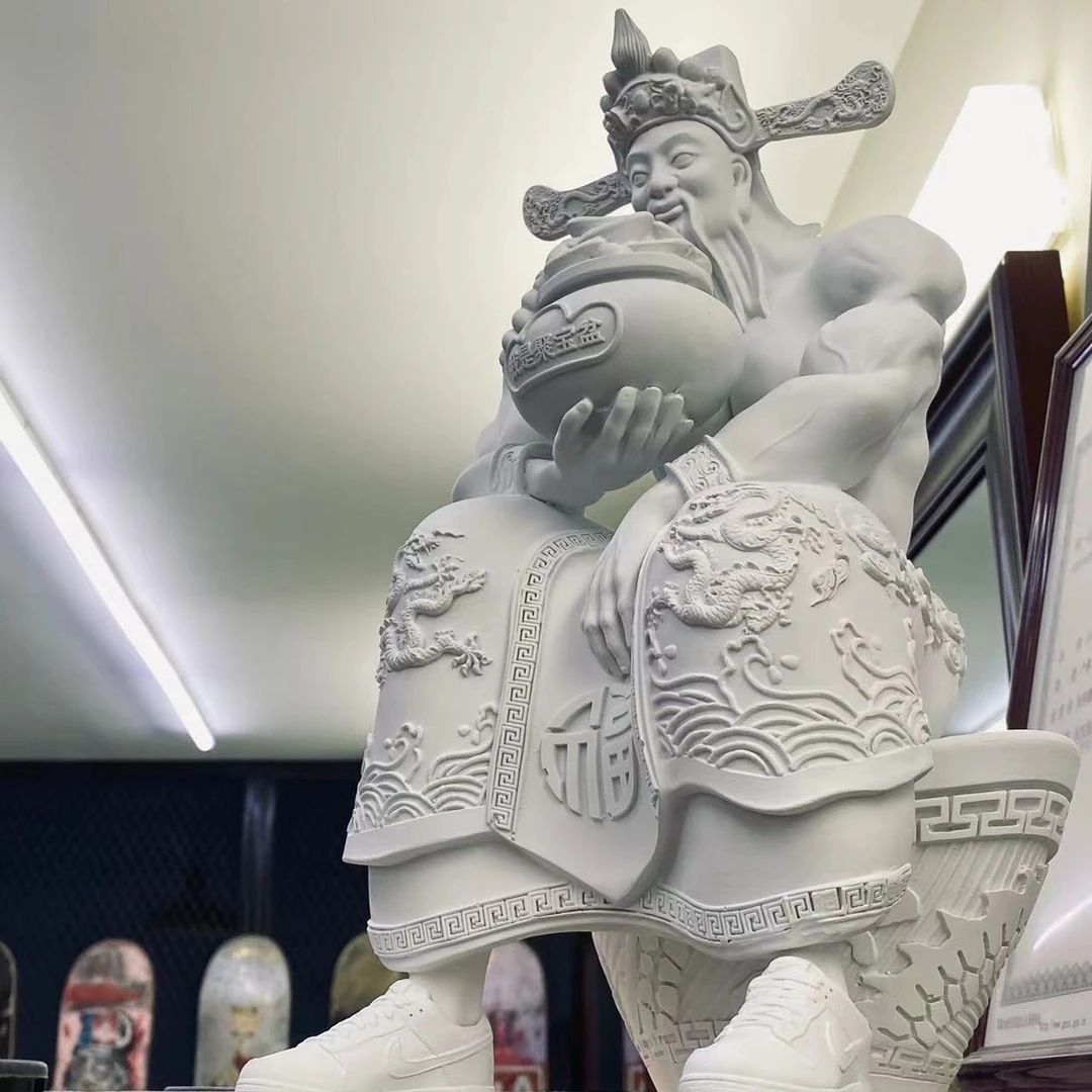潮流肌肉财神潮玩光脚版办公室装饰摆件聚宝招财玄关景品财神像