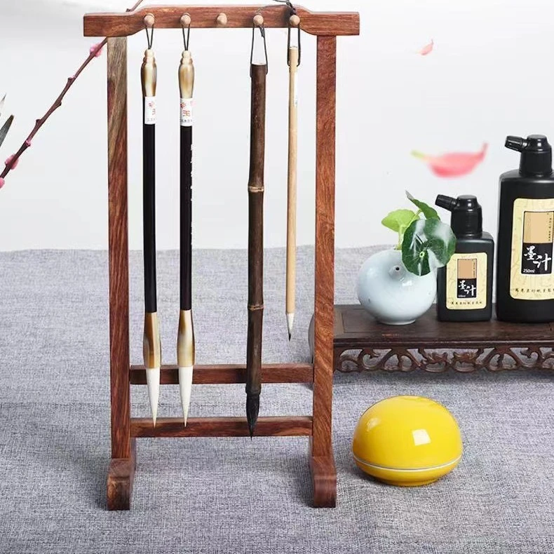 石堰花梨木实木笔架高档笔挂笔架毛笔挂收纳摆件书法配件文房四宝