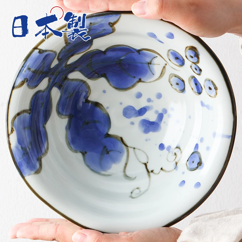 日本进口美浓烧葡萄花不规则陶瓷草帽钵
