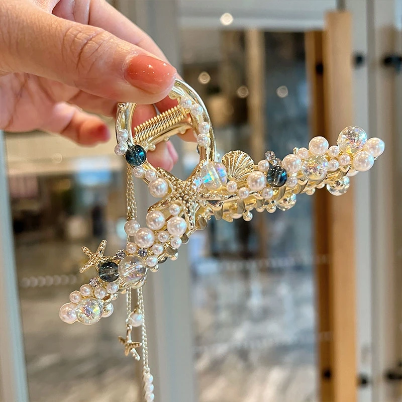 希善 锌合金发饰 海洋之星大号流苏抓夹盘发马尾夹韩版气质抓卡