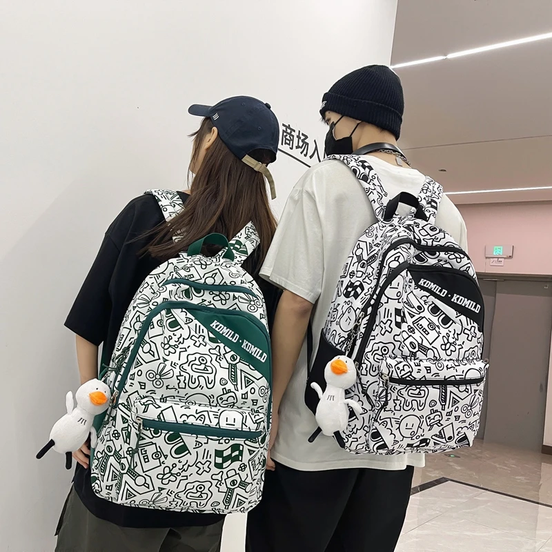 书包男女小众原宿涂鸦设计双肩包学生大容量背包6985大学生潮流