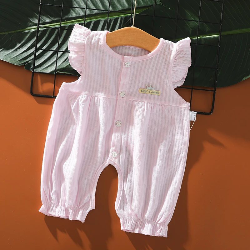 婴儿夏装无袖连体衣女孩薄款透气婴儿花边可爱新生儿开档公主服