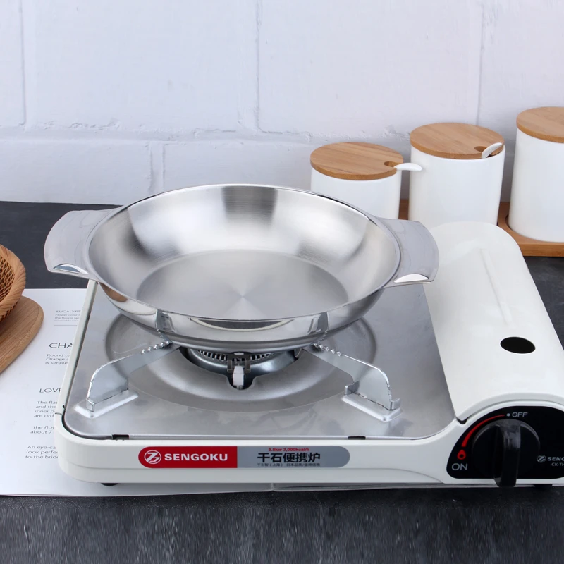 单层18/10不锈钢20CM双耳干锅盘家用加厚商用餐盘碟子菜盘子中式