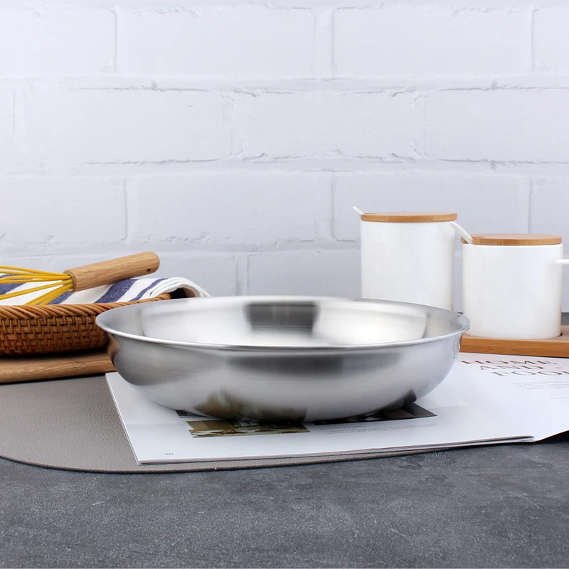 YK22cm五层钢一体成型不锈钢盘子菜盘家用加厚盘碟中式纯色商用