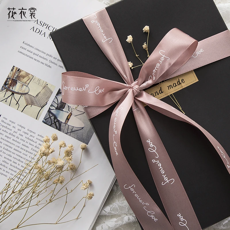 花衣裳新品高档英文丝带缎带花束包装织带DIY手工材料2.5cm