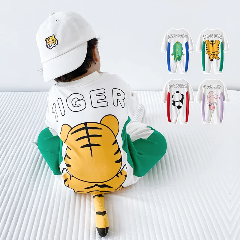 宝藏衣橱上新婴幼儿春秋长袖连体衣男女宝宝外出服老虎动物哈衣