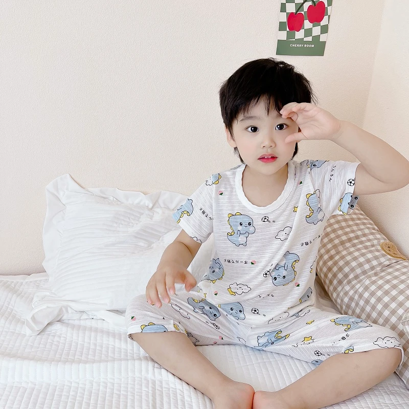 儿童睡衣夏季薄款男孩女孩空调服男童短袖套装宝宝夏季衣服家居服