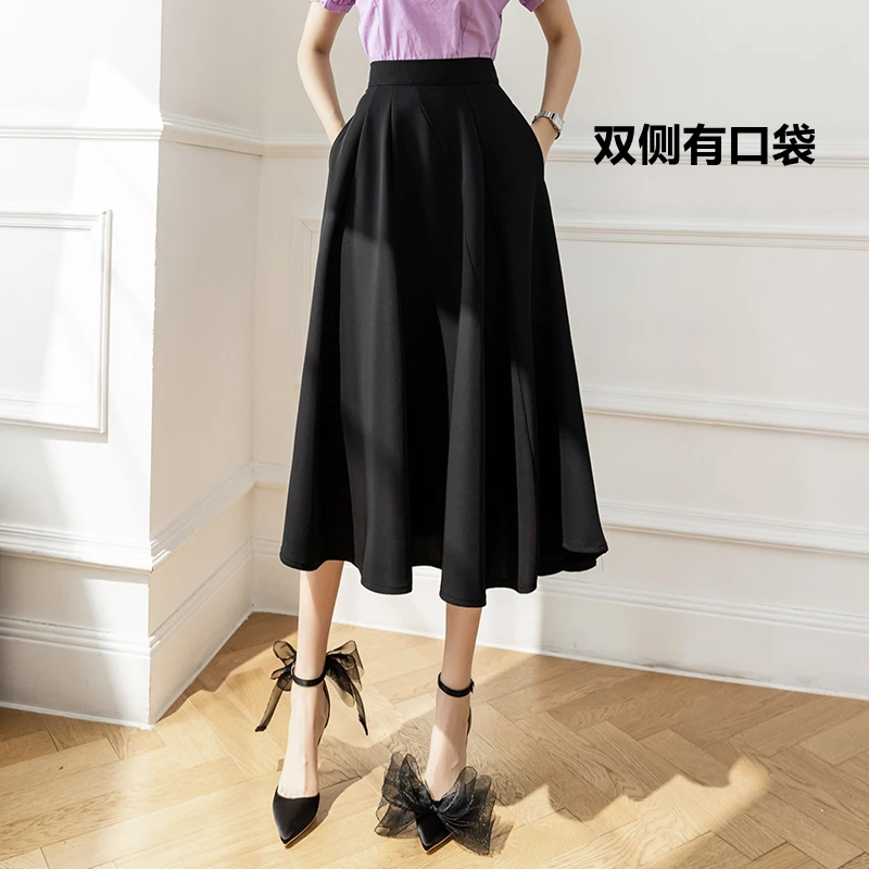 遮胯显瘦a字半身裙女2024春夏新款高腰中长款大摆西装赫本风伞裙