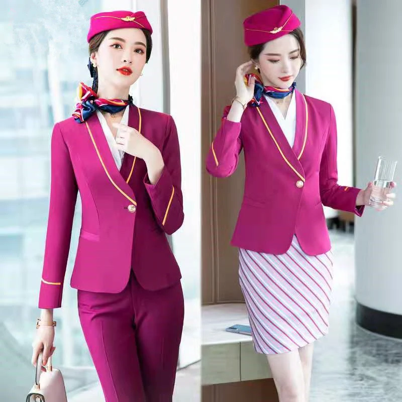 南航空姐制服职业马甲三件套西装套装铁航乘务售楼西装套装女装