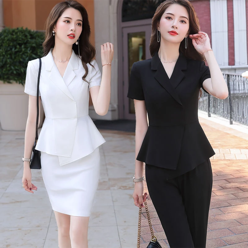 职业西装套装女夏季商务短袖韩版女神范总裁美容院酒店前台工作服