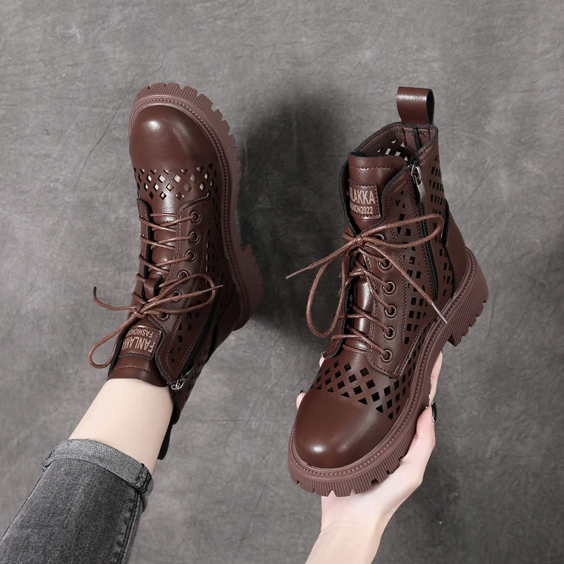 镂空英伦风马丁靴女凉靴夏季网靴薄款春秋平底短靴透气洞洞鞋凉鞋