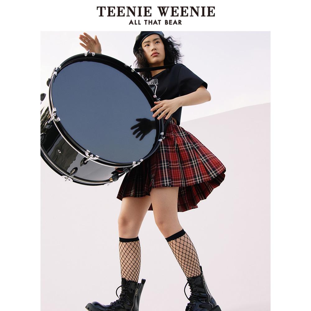 TeenieWeenie小熊&sanrio三丽鸥联名酷洛米格纹A字裙TTWH22E621I