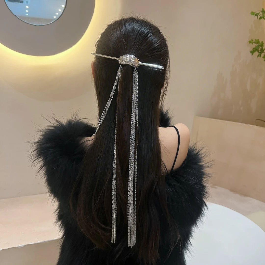 个性独特小众设计发簪新款潮马尾后脑勺簪子头饰盘发流苏发饰