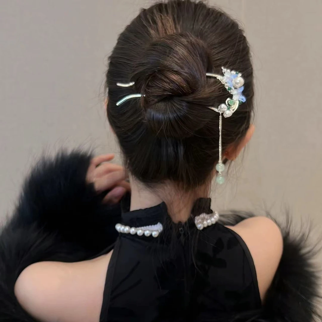 【仲夏夜】超仙渐变蝴蝶流苏U型发簪高级感精致新中式古风簪子