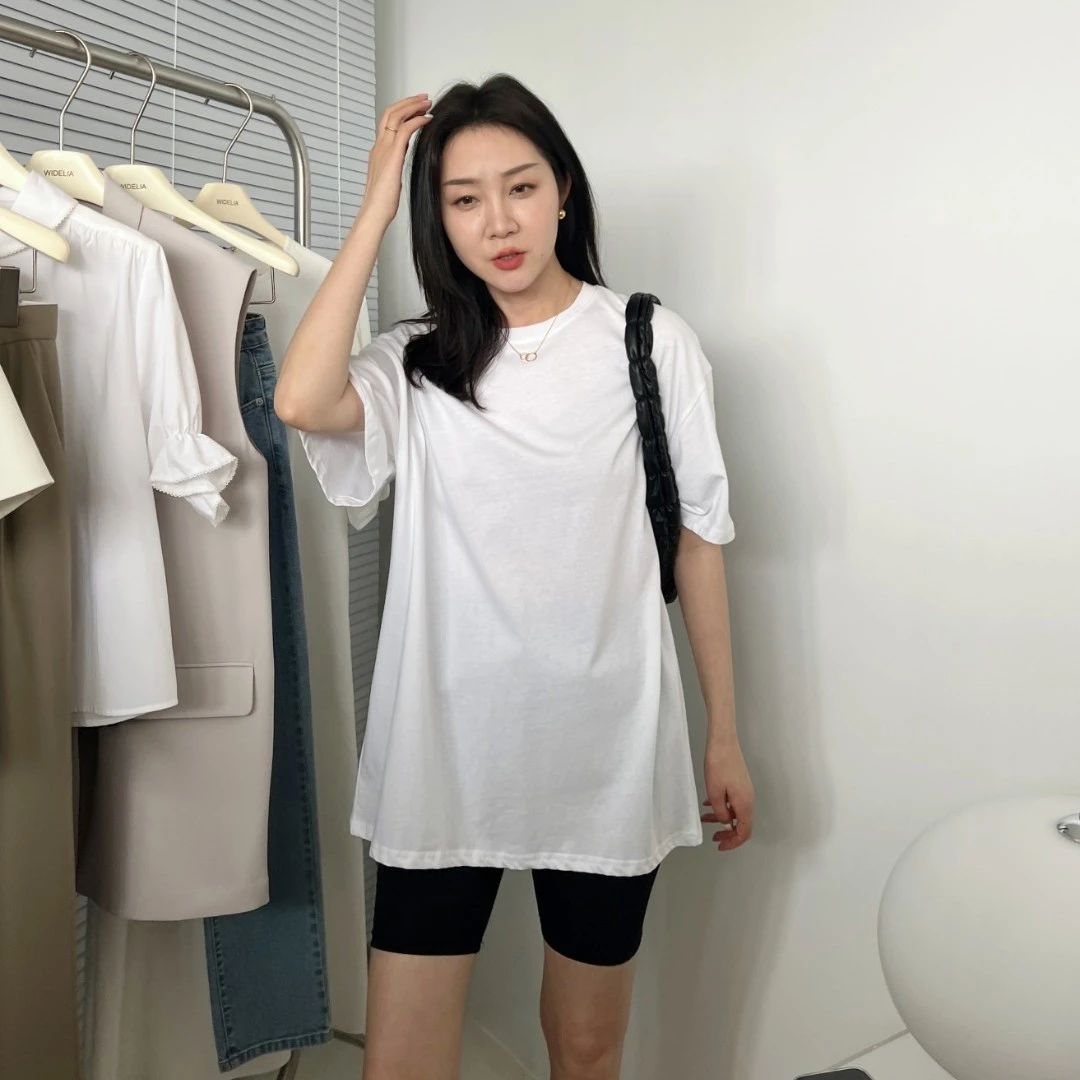 widelia春夏简约圆领白色短袖T恤上衣女9186