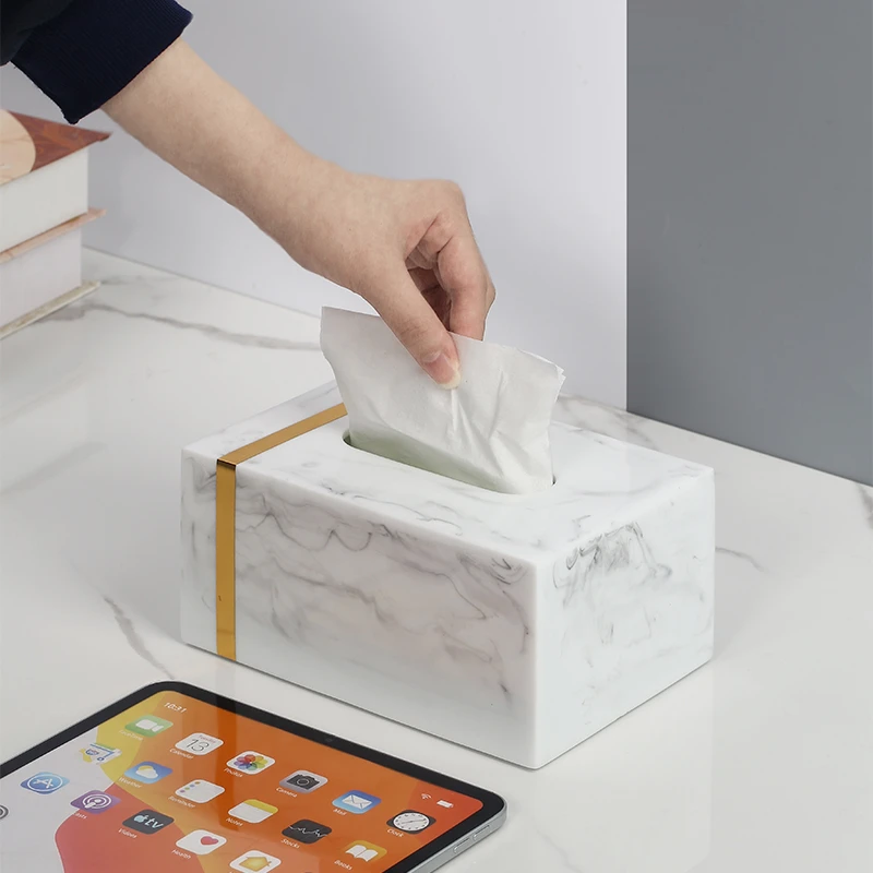 北欧水墨风大理石纹理纸巾盒纸抽盒客厅轻奢高档抽纸盒定制logo