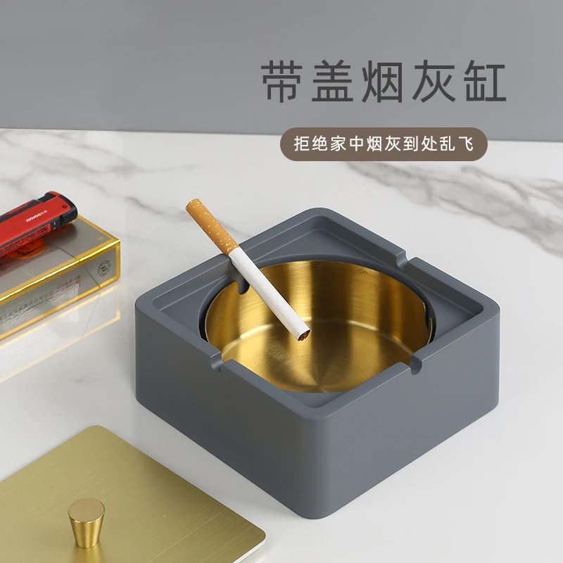 创意现代带盖不锈钢烟灰缸方便可拆卸清洗防飞灰家用客厅酒店定制