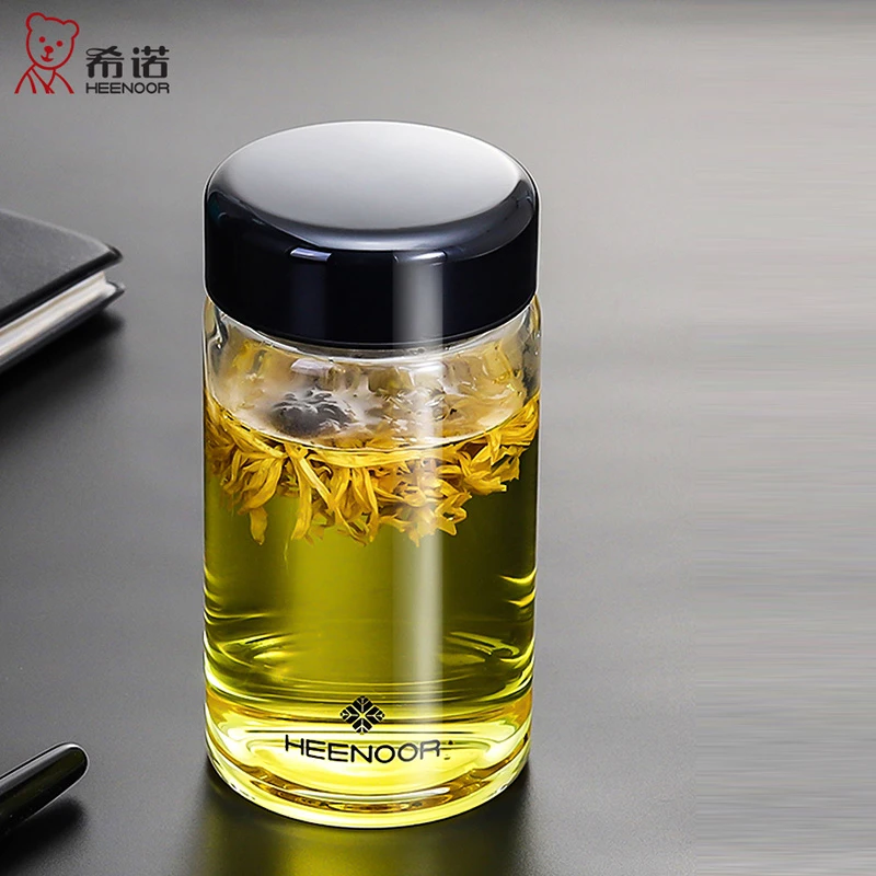 希诺单层玻璃杯 新款带滤网泡茶杯 男士夏季大容量便携透明喝水杯