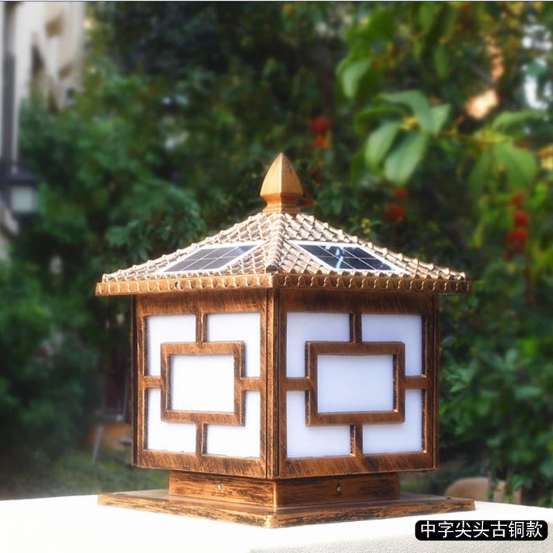 户外中式太阳能柱头灯太阳能门柱围墙灯太阳能门柱灯中字柱头灯