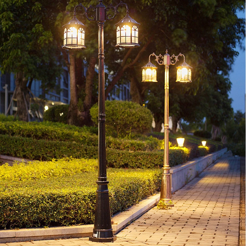 太阳能高杆庭院灯户外防水欧式复古景观室外别墅花园小区双头路灯