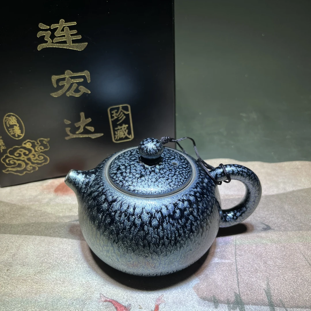 天眼油滴建盏中式个性大号泡茶壶大师级西施壶高9长14礼盒装