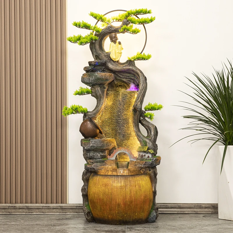 新中式假山流水喷泉客厅循环水加湿器招财风水轮玄关装饰落地摆件
