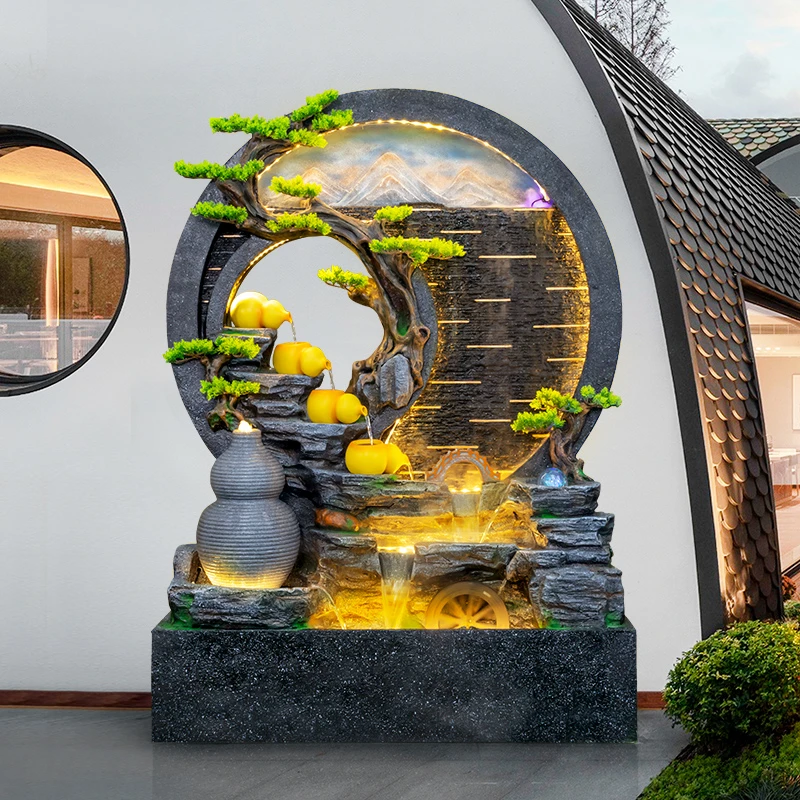 循环水幕墙流水屏风假山喷泉景观装饰招财风水轮花园户外庭院摆件