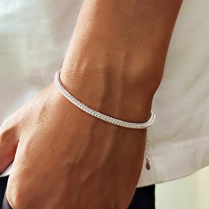 倔匠 925银手链 纯银男士手链手绳韩版学生个简约细款男生饰品潮