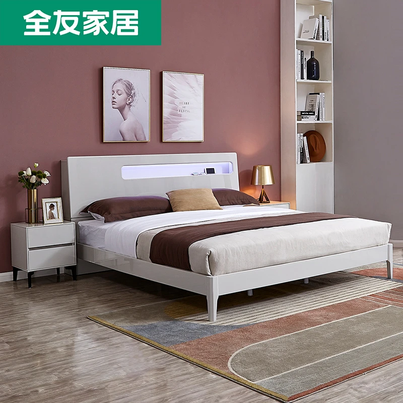 【11.7全网下架】卧室LED柔光夜灯多功能储物床屏框架床126105