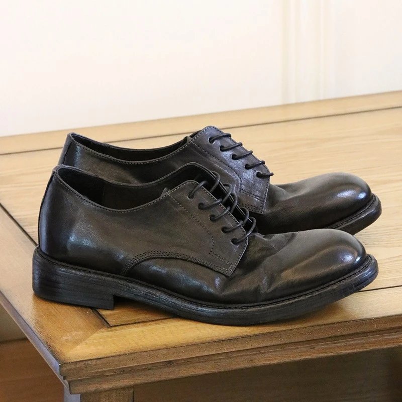 复古马皮皮鞋休闲厚底手工德比鞋休闲皮鞋男款