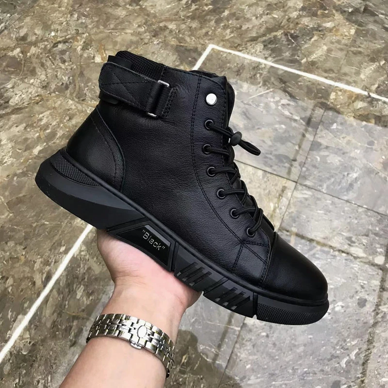 男士靴子秋冬款真皮士马丁靴有单有棉软底防滑系带侧面拉链低帮靴