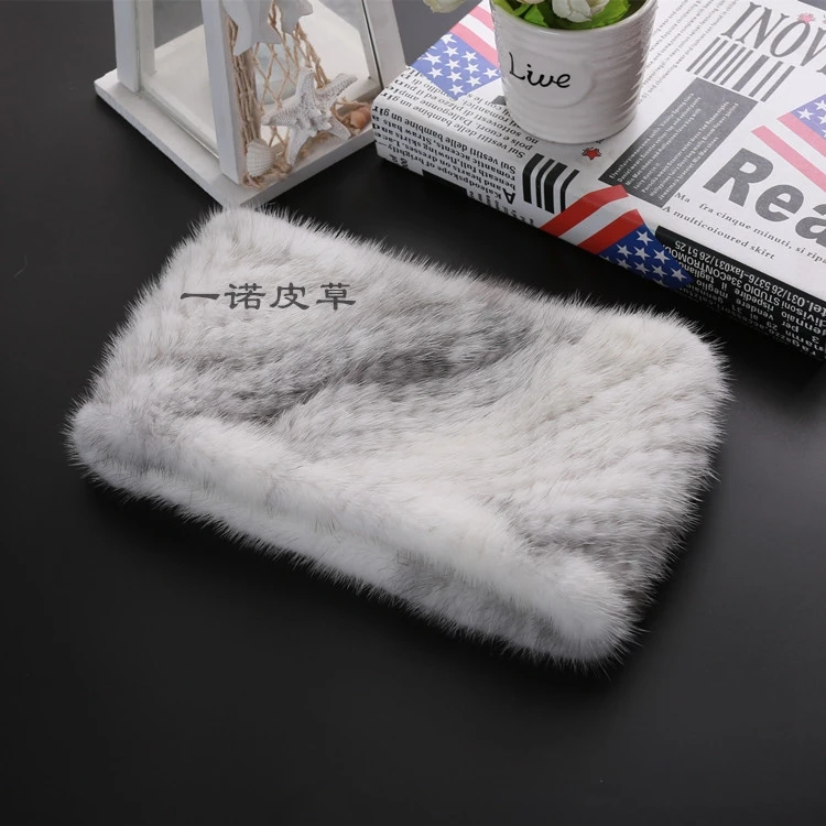 水貂毛围巾皮草发带时尚加厚保暖秋冬季百搭条纹加绒围脖空顶帽