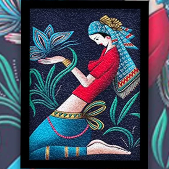 【手工diy美术】民族少女系列纸浆画彩色家居室内装饰画手工制作