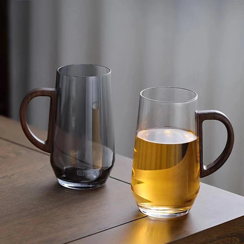 九河手造木璃对杯胡桃木把绿茶杯花茶杯礼盒装茶具大容量带盖加厚