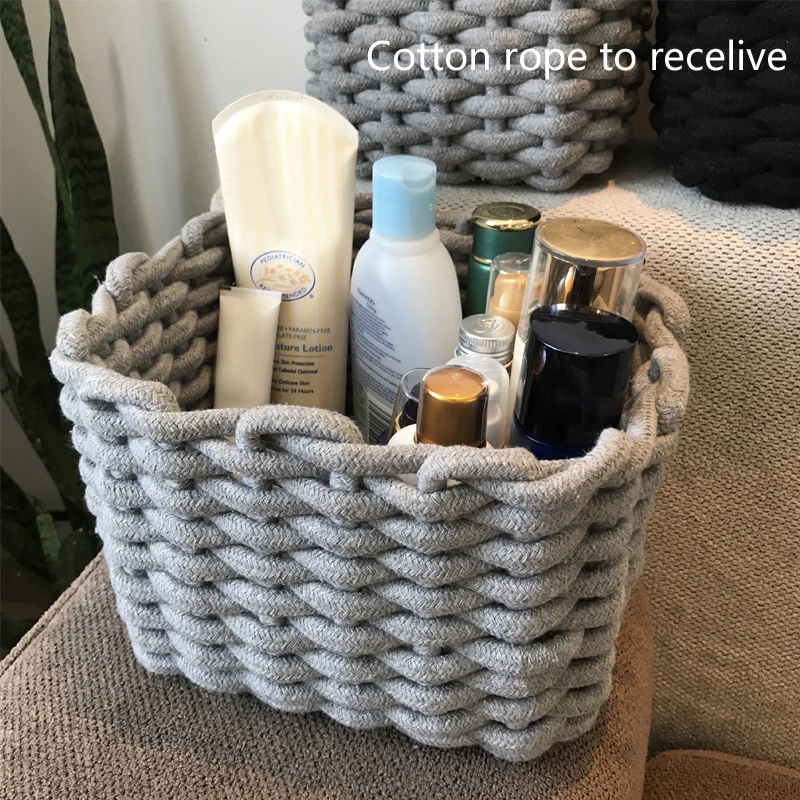 loft棉绳桌面化妆品收纳编织筐