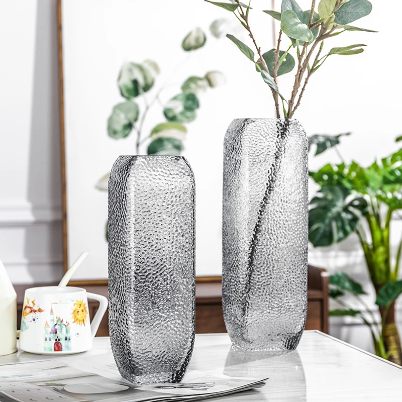 北欧玻璃珍珠花瓶摆件透明客厅干花装饰插花手工细长彩色大号创意