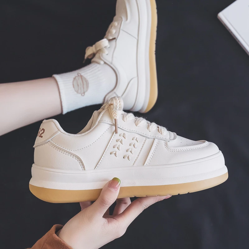 【D先森】夏季皮面厚底小白鞋女2022年新款爆款百搭面包板鞋球鞋